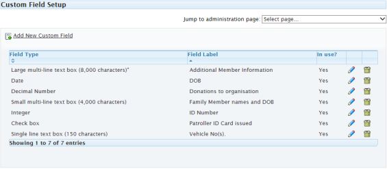 Custom member fields table